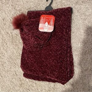 Cirle Scarf and Winter Hat Set with PomPom Velvet Sparkley Warm Cozy 2 Piece